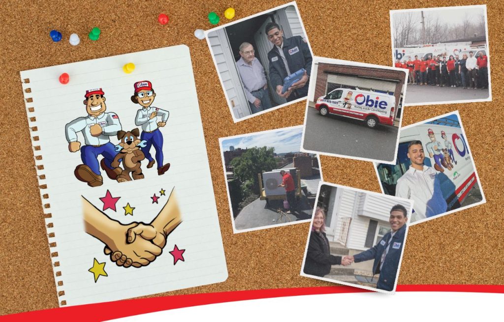 This is a collage of Obie crew images on a cork board.