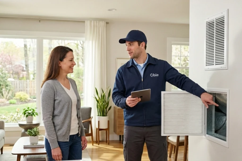 Framingham homeowner discussing spring indoor air quality checklist